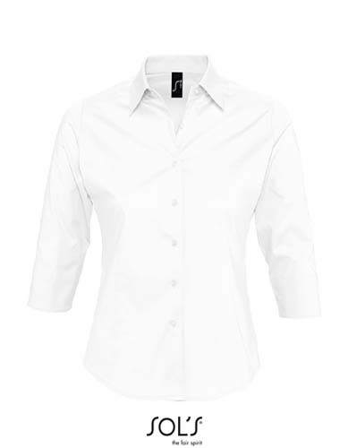 Ladies` Stretch-3/4-Sleeve Blouse Effect_White