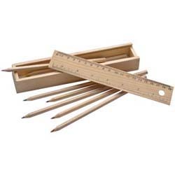 Mac-53944 Holzbox mit Buntstiften und Lineal