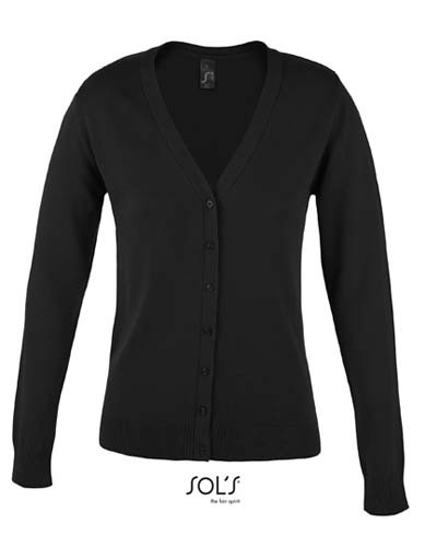 Golden Women V-Neck Knitted Cardigan_Black