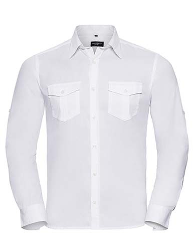 Men`s Roll Long Sleeve Fitted Twill Shirt_White