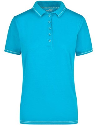 Ladies` Elastic Polo Aqua_White