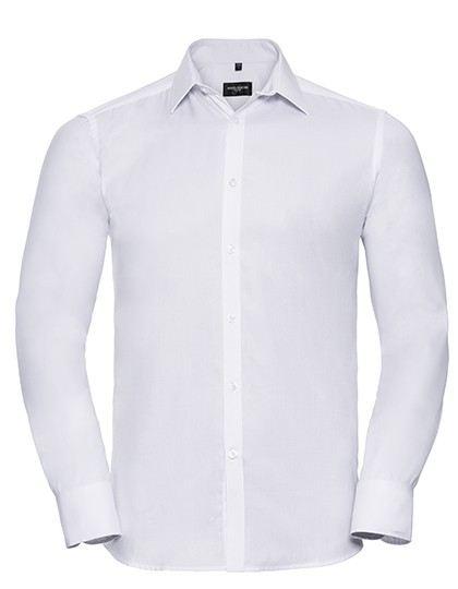 Men`s Long Sleeve Tailored Herringbone Shirt_White