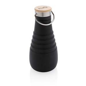 Auslaufsichere, faltbare Silikonflasche schwarz