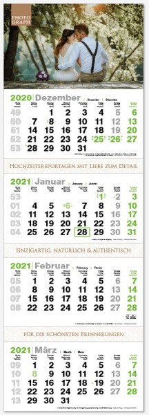 GREEN 4 | flatbarer 4-Monats-Kalender | deutsch-mehrsprachig