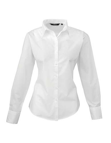 Ladies` Poplin Long Sleeve Blouse_White