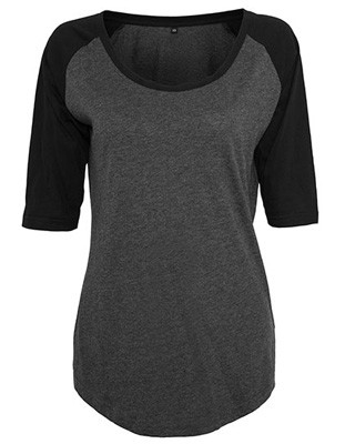  Ladies` 3/4 Contrast Tee Charcoal-Heather_Black