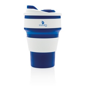 faltbarer Silikon-Becher blau/weiß
