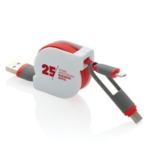 Ausziehbares 3-in-1 Ladekabel rot
