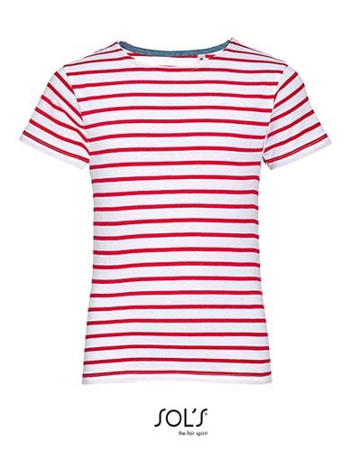 Kids` Round Neck Striped T-Shirt Miles_White_Red