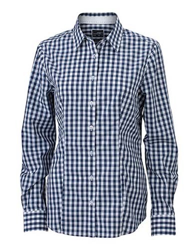 Ladies` Checked Blouse_Navy_White