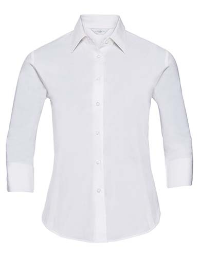 Ladies` 3/4 Sleeve Fitted Stretch Shirt_White