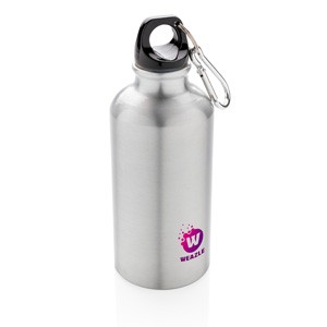 Aluminium Sportflasche mit Karabiner silber
