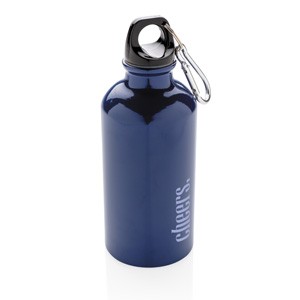 Aluminium Sportflasche mit Karabiner blau