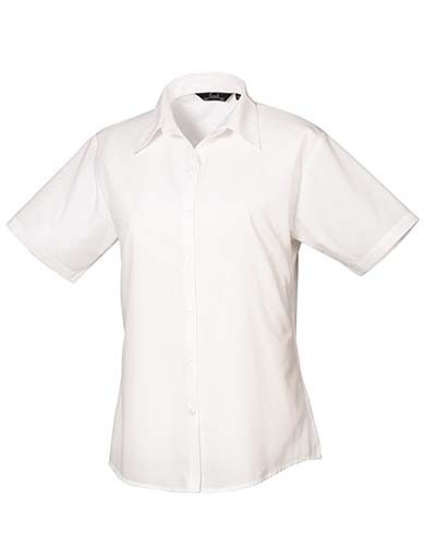 Ladies` Poplin Short Sleeve Blouse_White