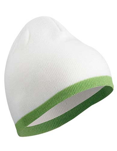 Beanie with Contrasting Border_White_Lime-Green