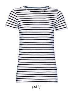 L01399 T-Shirt Damen Rundhals Kurzarm Gestreift Meliert