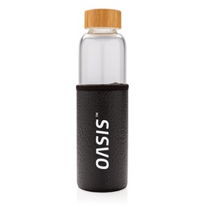 Glasflasche mit struktriertem PU-Sleeve schwarz