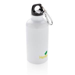 Aluminium Sportflasche mit Karabiner weiß