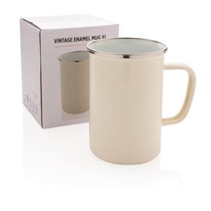 Vintage Emaille Becher XL weiß