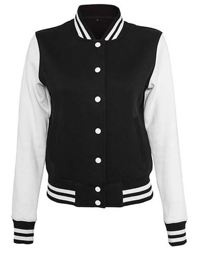 BY027 Ladies` Sweat College Jacket_Black_White