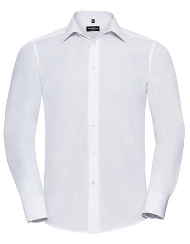 Men`s Long Sleeve Tailored Polycotton Poplin Shirt_White