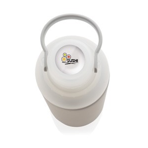 Wasserflasche aus Glas mit Silikonschutz grau