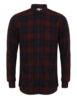 Men`s Brushed Casual Shirt Burgundy Check