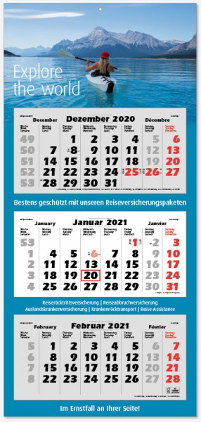 LARGE | flatbarer 3-Monats-Kalender | deutsch-mehrsprachig