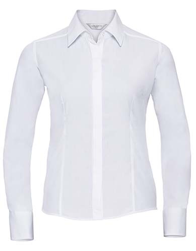 Ladies` Long Sleeve Fitted Polycotton Poplin Shirt_White