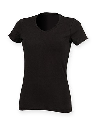 Women`sStretch V-Neck T Black