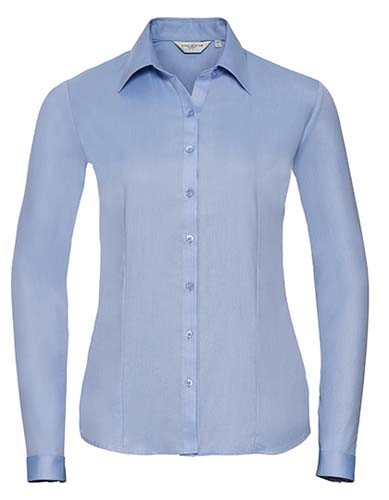 Ladies` Long Sleeve Tailored Herringbone Shirt_Light Blue